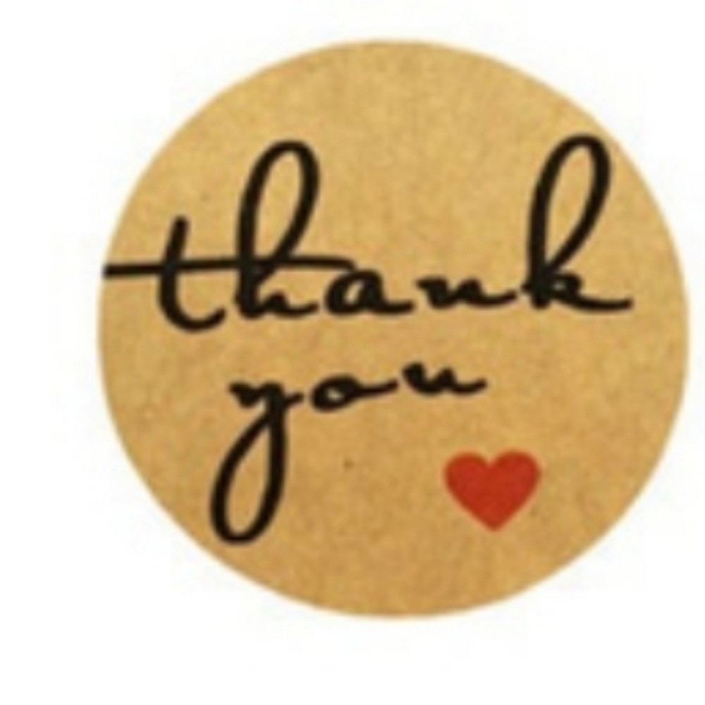 500 1" Script Thank you Stickers with heart NEW
